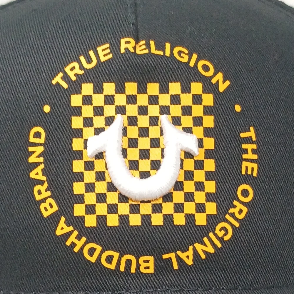 True Religion Black & Gold Logo Baseball Cap – Embroidered Adjustable Hat